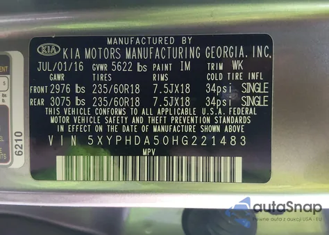 2017 Kia Sorento 3.3L Ex from USA, damaged, VIN 5XYPHDA50HG221483